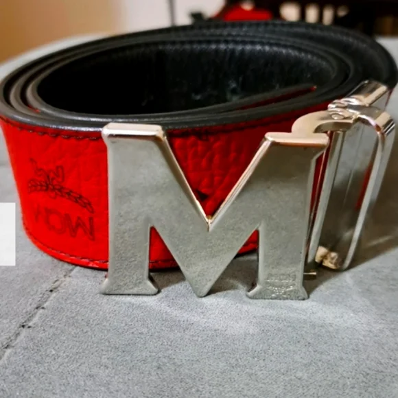 MCM Red Leather Belt with Silver Buckle Leather belt MCM Red size 33 Inches in Leather - 39458516 main image 3